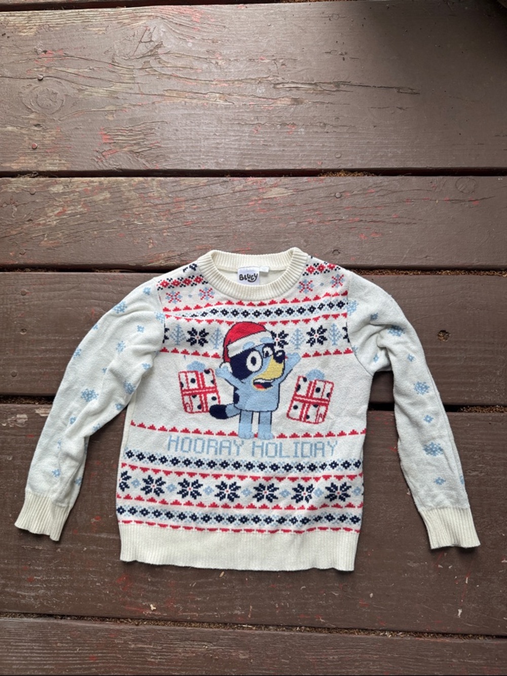 Light Blue Kids Holiday Sweater with Penguin Graphic